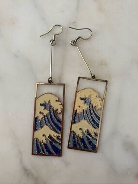 Blue Wave Enamel Drop Earrings